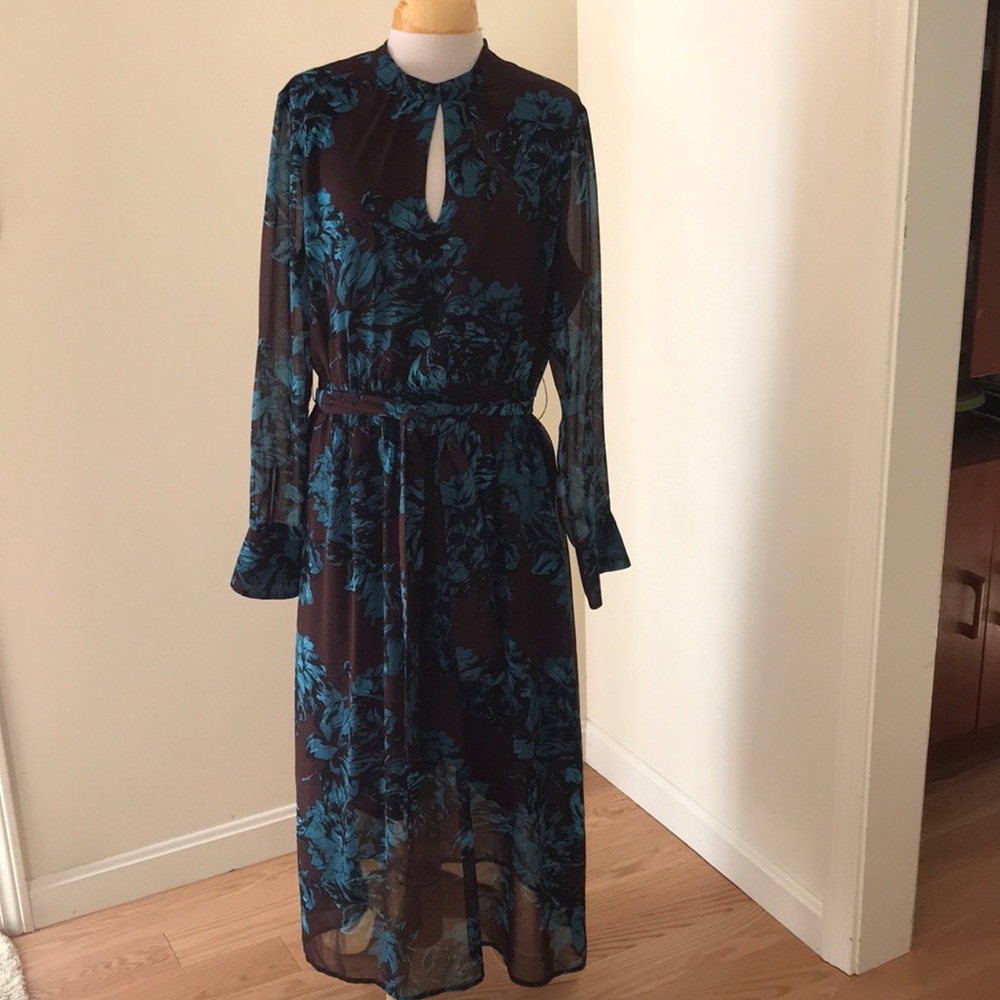 Who what Wear large dark brown multi combo long sleeve floral dress.